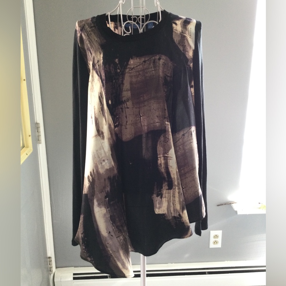 Simply Vera Wang women black and purple geometric Long Sleeve Shirt top New